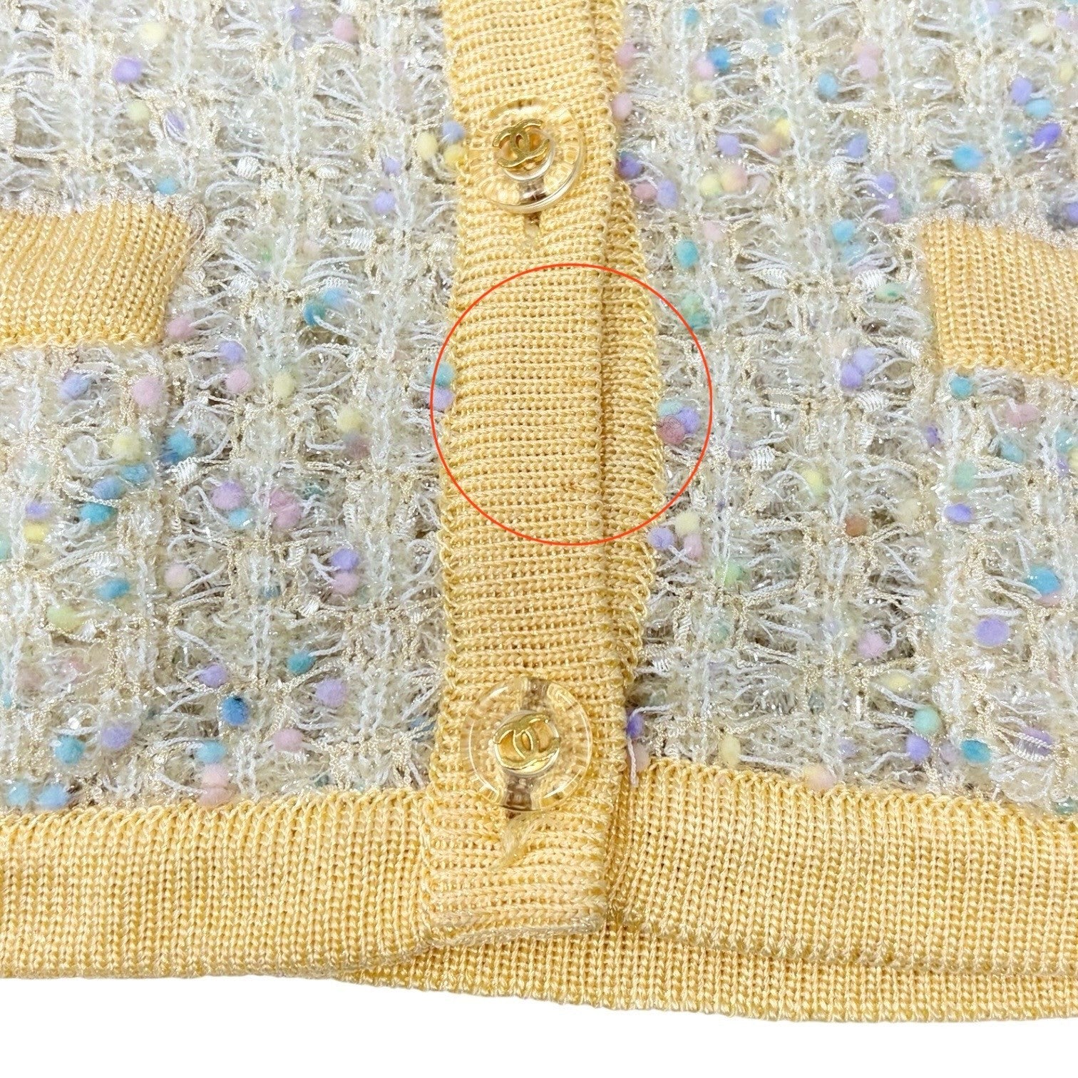 CHANEL Vintage 97P CC Mark Logo Tweed Cardigan #38 Sweater Yellow Nylon