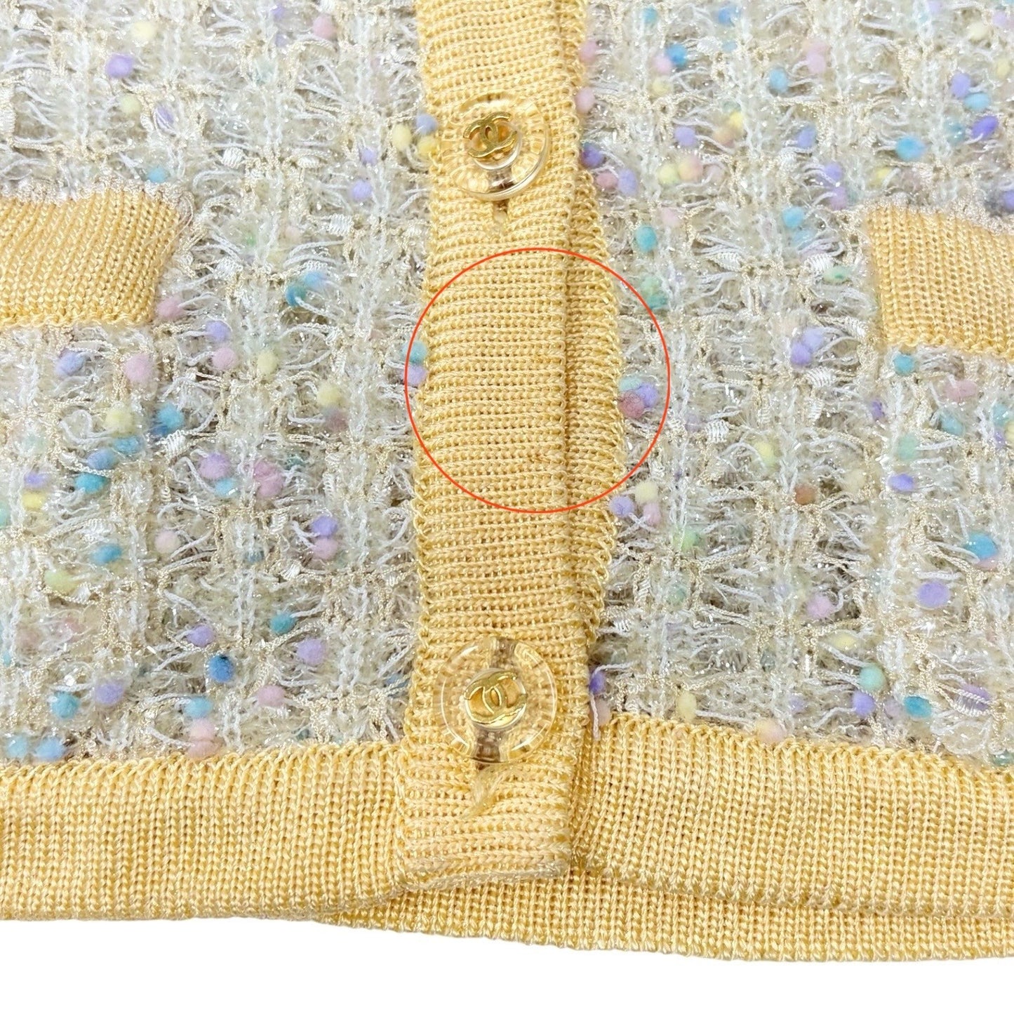 CHANEL Vintage 97P CC Mark Logo Tweed Cardigan #38 Sweater Yellow Nylon