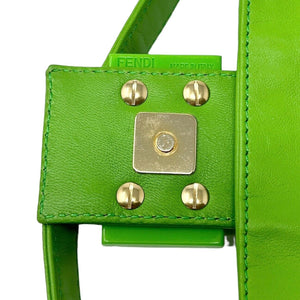 FENDI Vintage FF Logo Embossed Mamma Baguette Shoulder Bag Green Nylon Rank AB