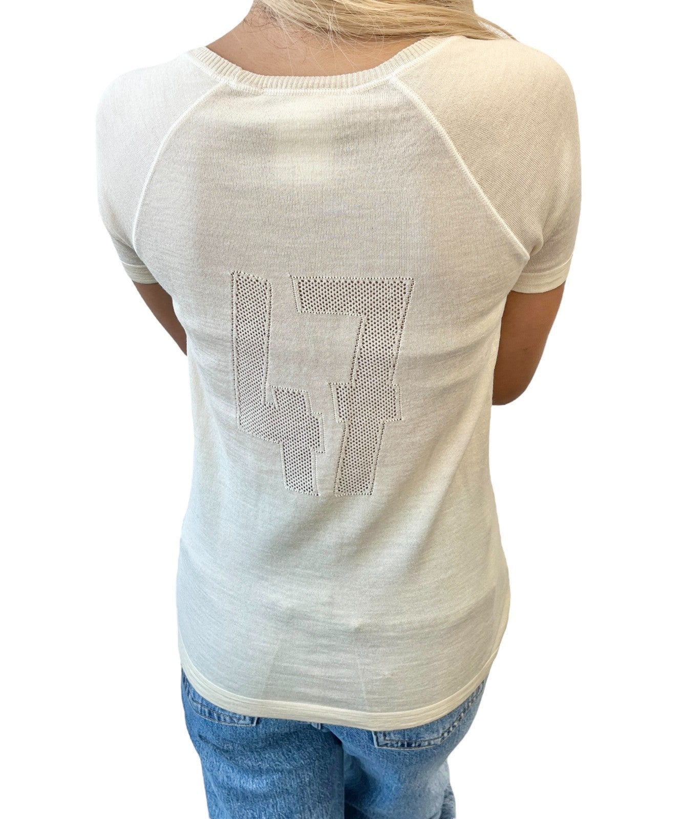 Christian Dior Vintage 2005 Knit T-shirt Top #38 Yellow Cream Wool 47 Mesh Logo