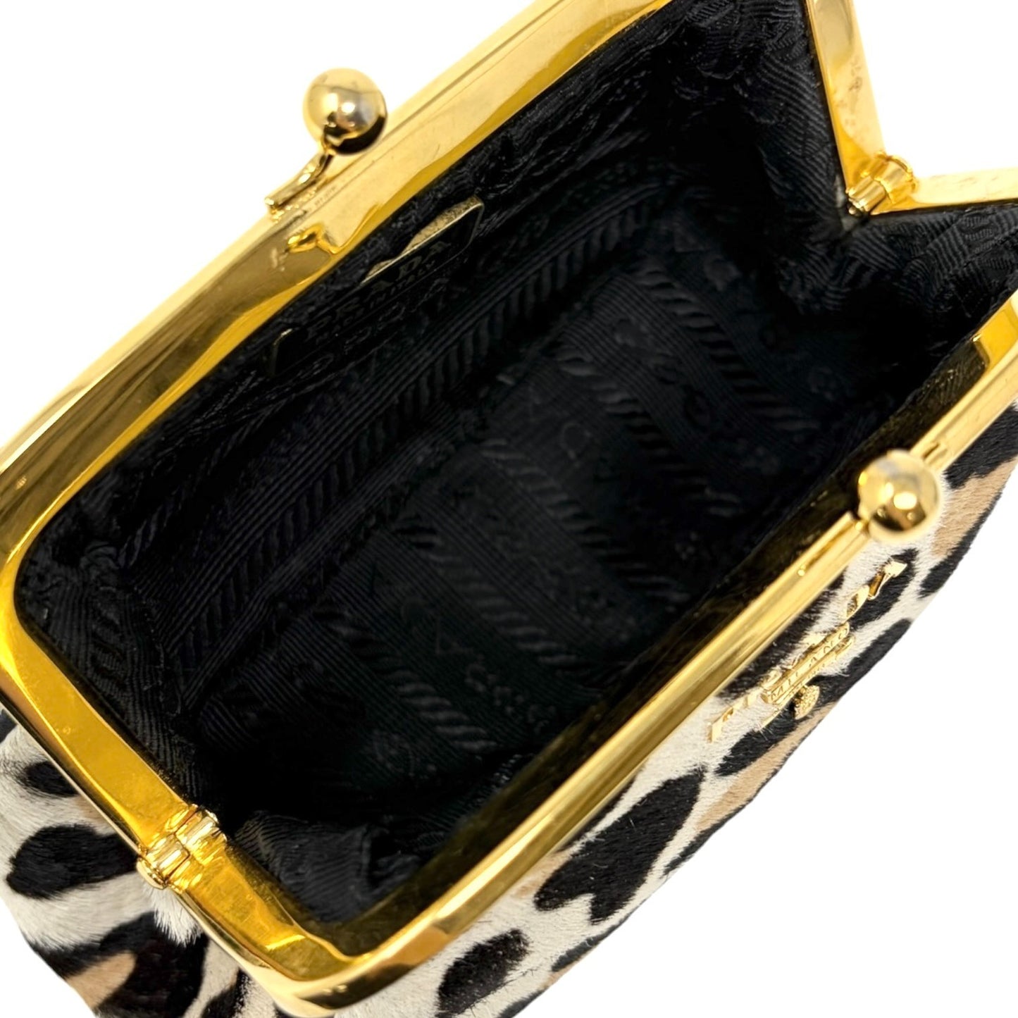 PRADA Vintage Logo Leopard Wallet Coin Purse Beige Black Pony Calf Hair 901841