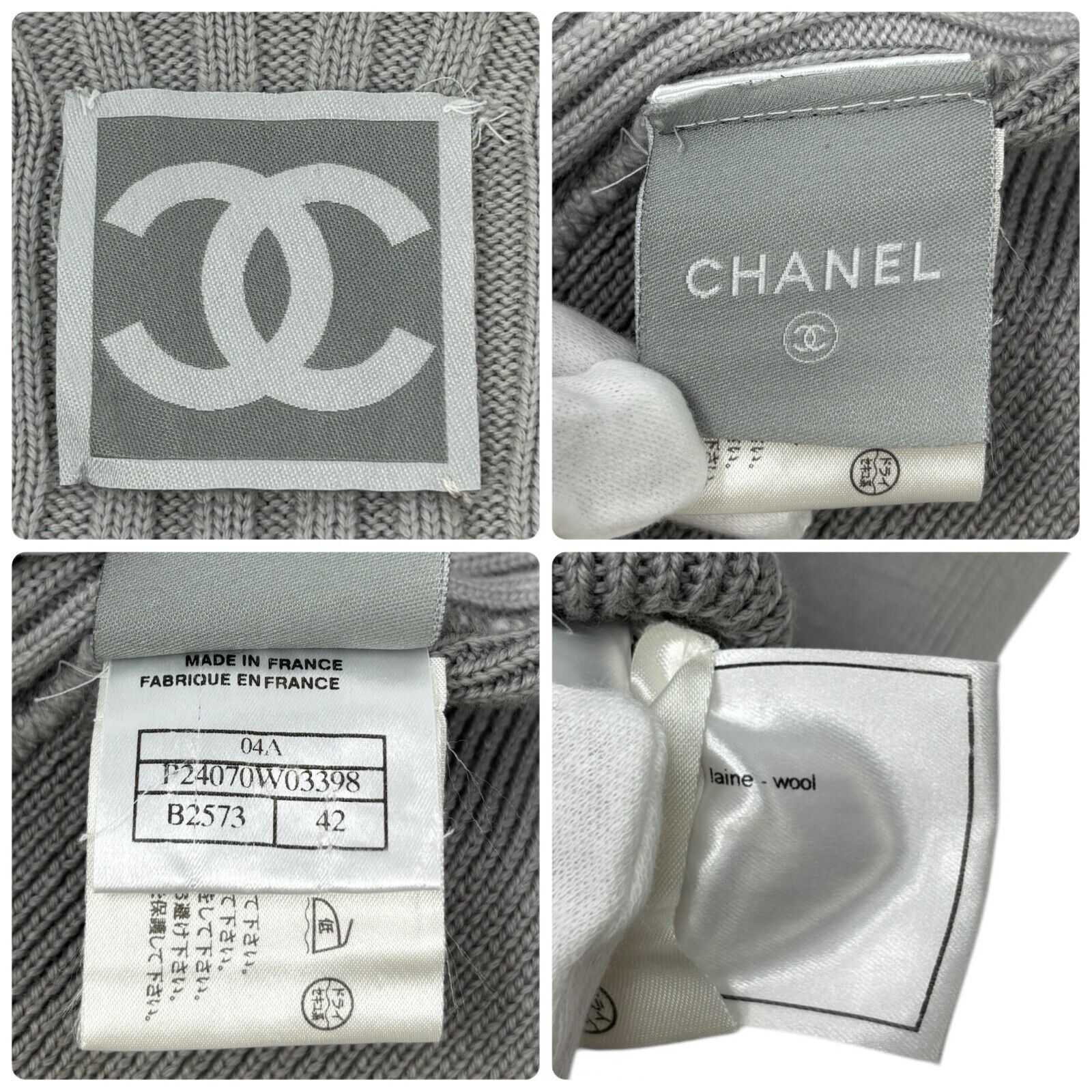 CHANEL Sport Vintage 04A CC Logo Zip Hoodie Top #42 Jacket Gray White Wool