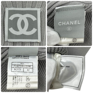 CHANEL Sport Vintage 04A CC Logo Zip Hoodie Top #42 Jacket Gray White Wool