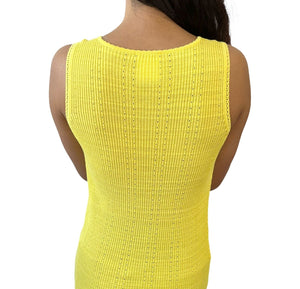 CHANEL Vintage 09P CC Mark Logo Knit Tank Top #38 Yellow Cotton Tunic Rank AB