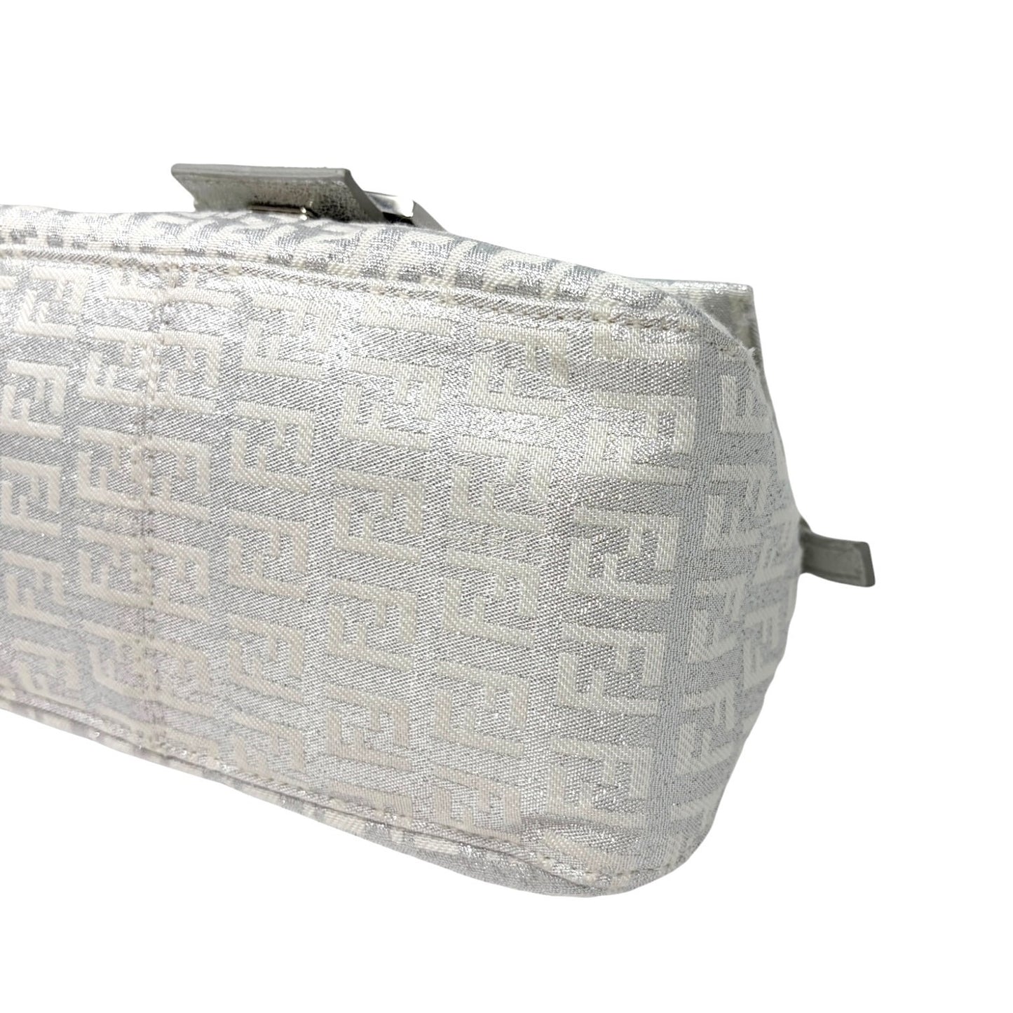 FENDI Vintage FF Zucchino Mini Mamma Baguette Shoulder Bag White Silver 902293