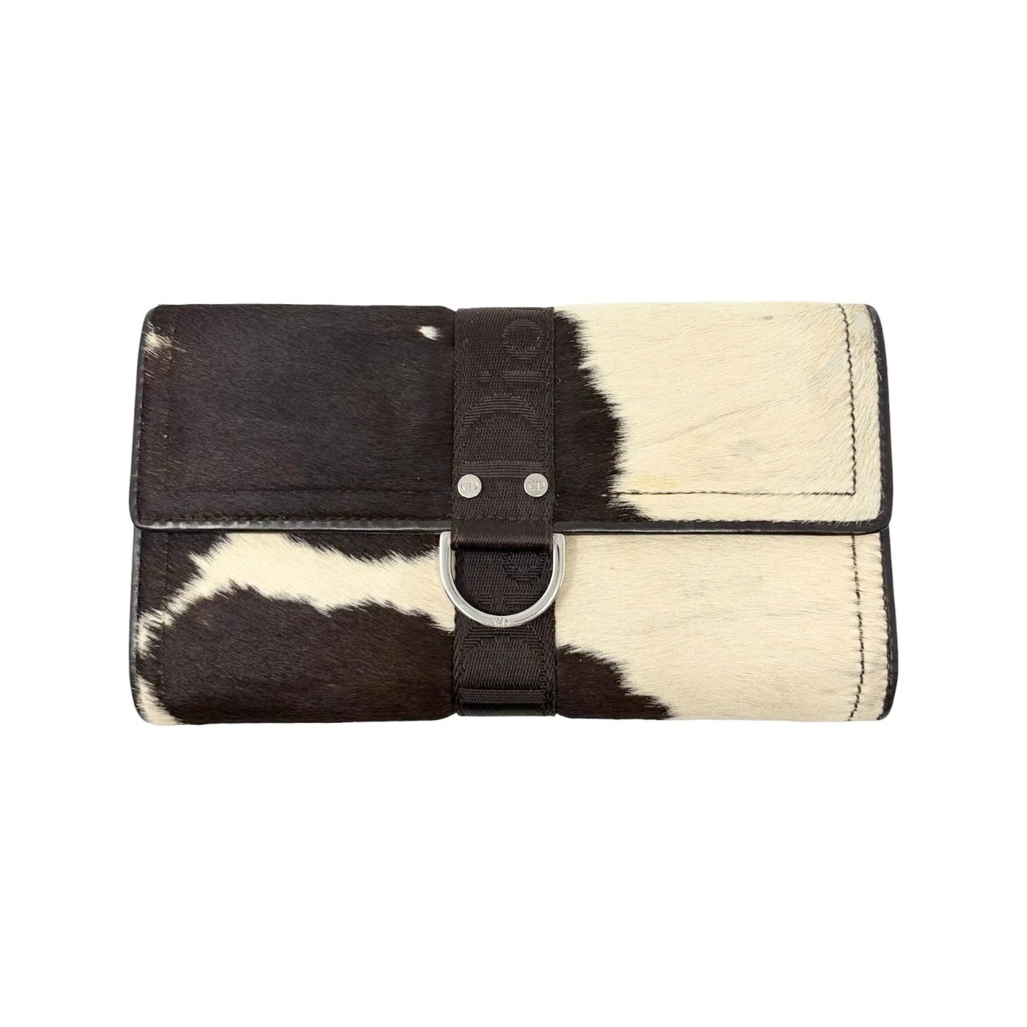 Christian Dior Vintage Logo Cow Print Pony Calf Hair Wallet Brown White 902437