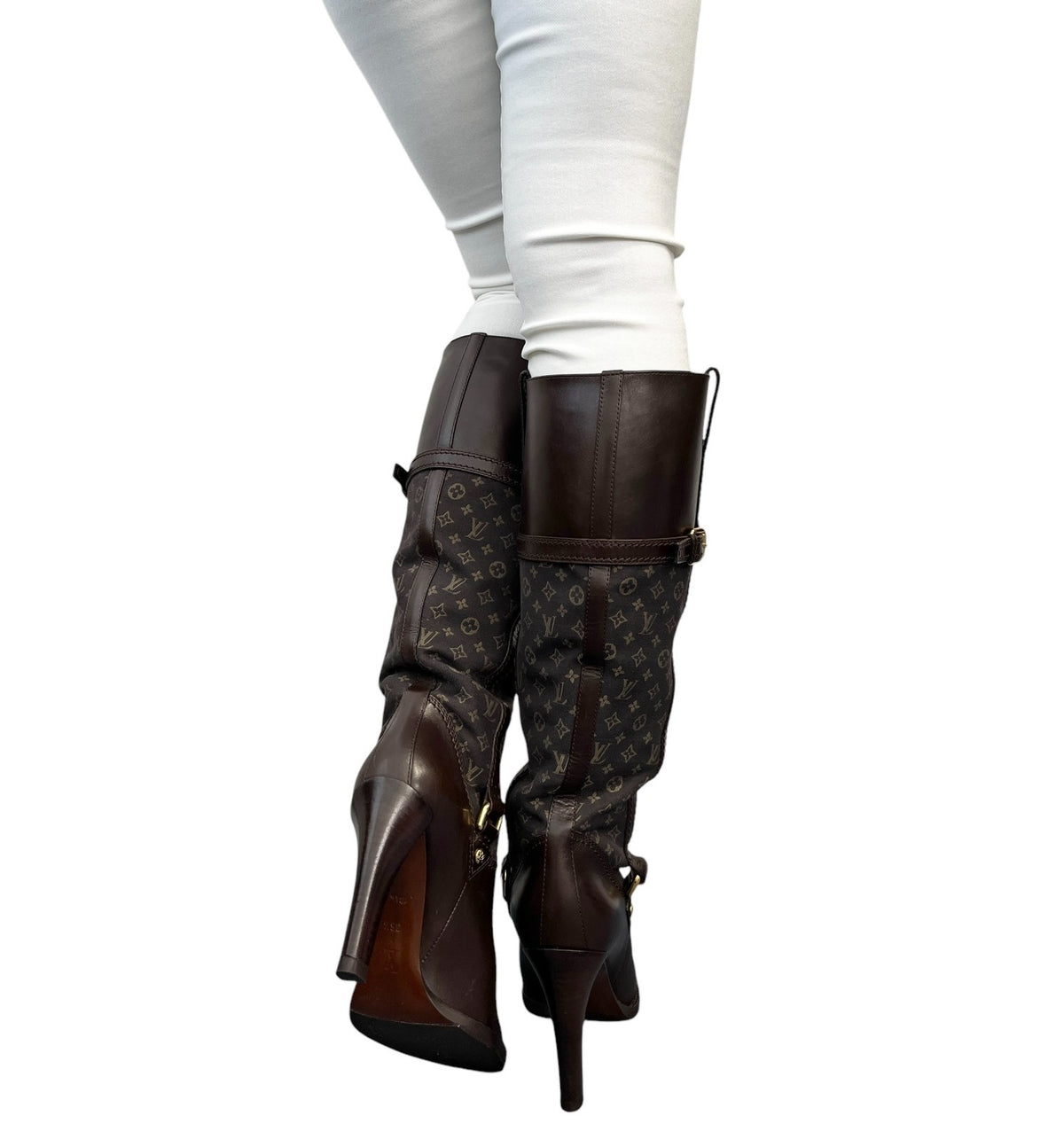 LOUIS VUITTON Vintage LV Monogram Long Boots #37-37.5 Brown Leather 902458