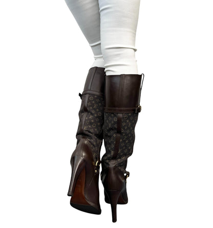 LOUIS VUITTON Vintage LV Monogram Long Boots #37-37.5 Brown Leather 902458