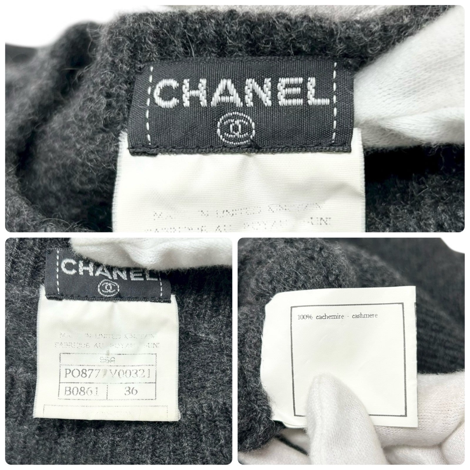 CHANEL Vintage 96A CC Logo Knit Sweater Top #36 Gray Blue Cashmere