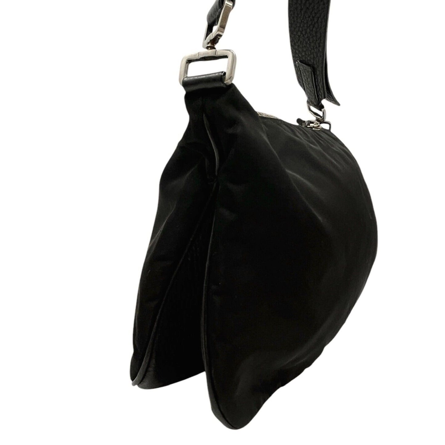PRADA Vintage Logo Shoulder Bag Zip Padlock Black Silver Nylon Leather