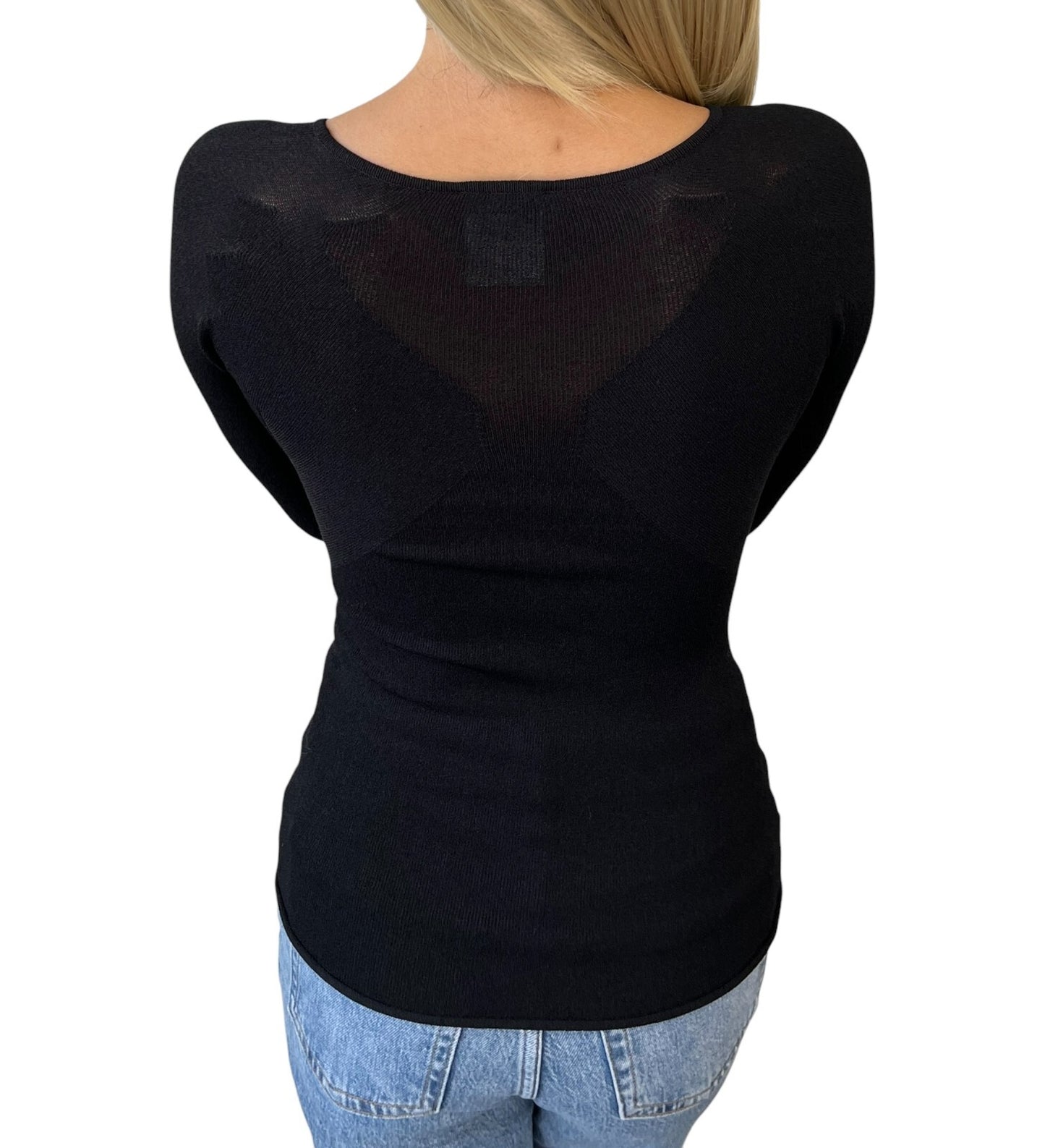 CHANEL Vintage 02C CC Mark Logo Long Sleeve Knit Top #36 Black Rayon