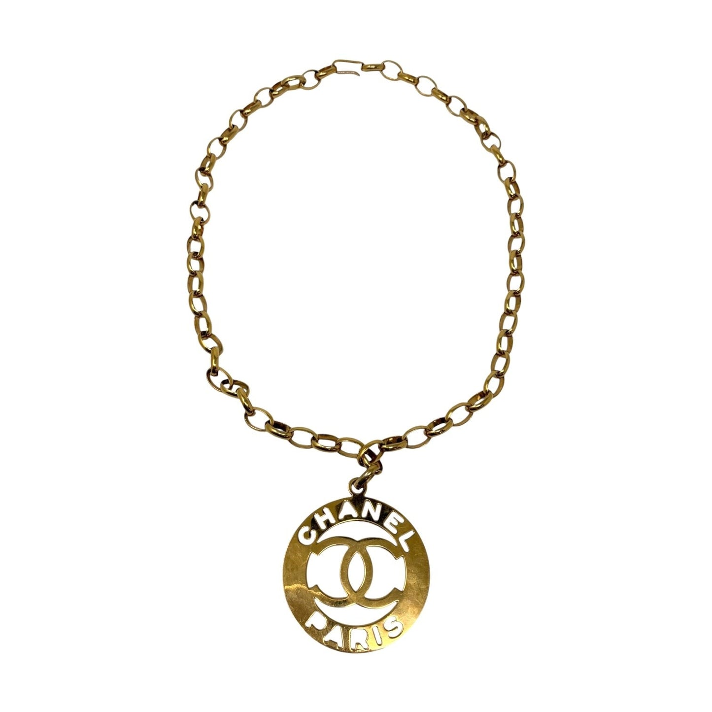 CHANEL Vintage Big CC Logo Gold Chain Belt Necklace Accessory Metal 901932