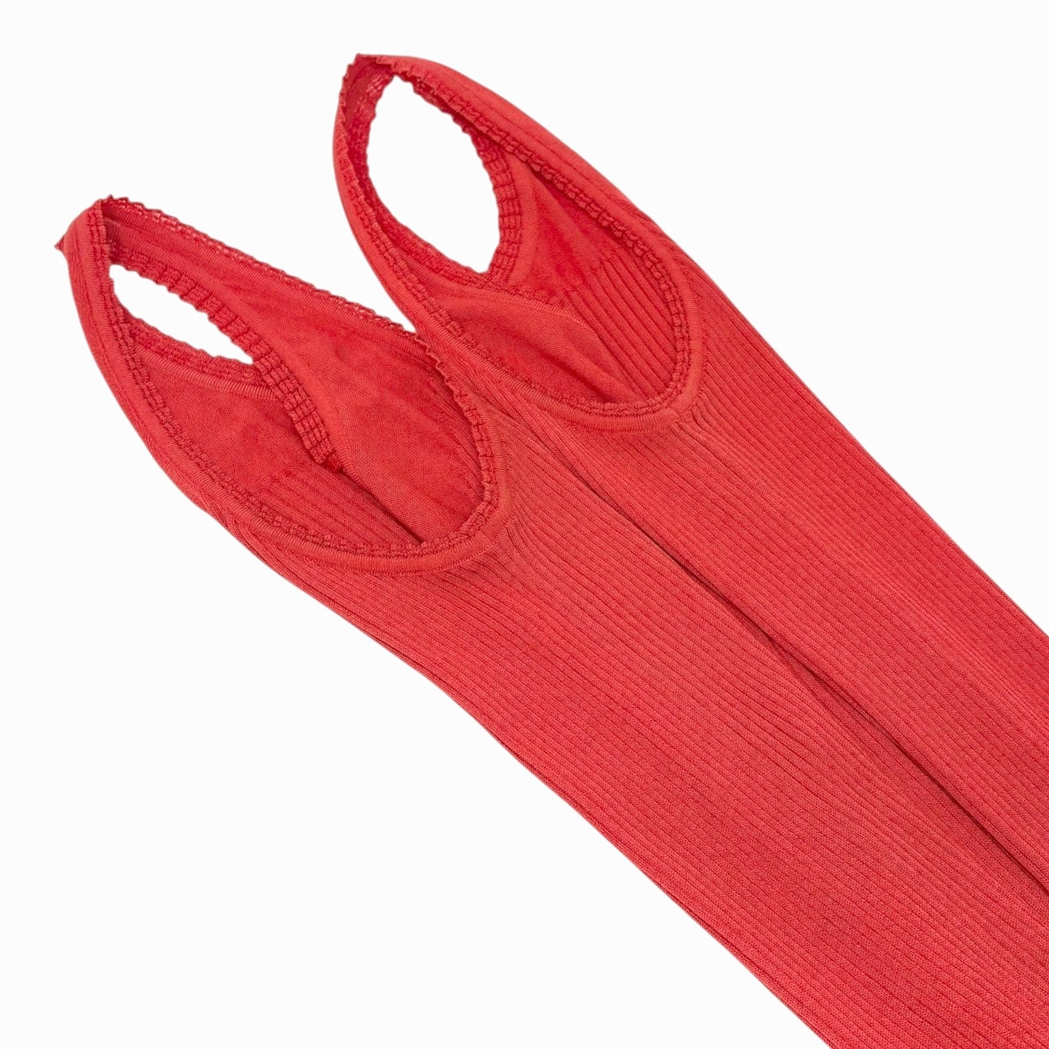 CHANEL Vintage P37822 See-through CC Logo Rib Knit Tank Top Red Cotton Silk