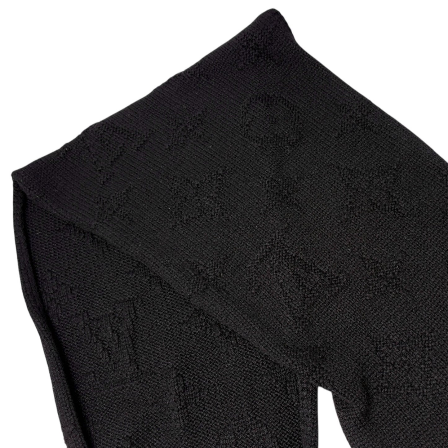 LOUIS VUITTON Vintage Monogram Escharpe Fur Scarf Shawl Black Cashmere Logo