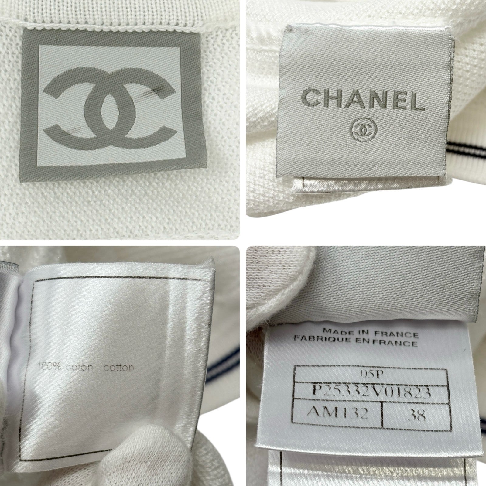 CHANEL Sport Vintage 05P CC Logo Polo T-shirt Top #38 Tennis Racket White Blue