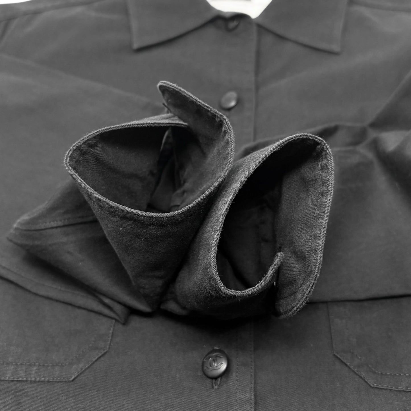 CHANEL Vintage P08155 CC Button Up Oversized Shirt Long Sleeve #36 Black Cotton