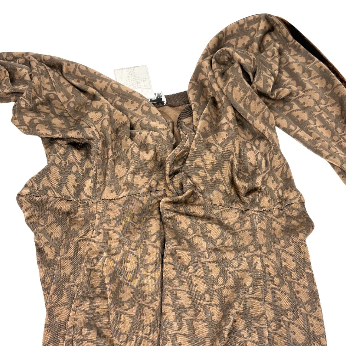 Christian Dior Vintage 2005 Trotter Monogram Stretch Satin Top #36 Brown