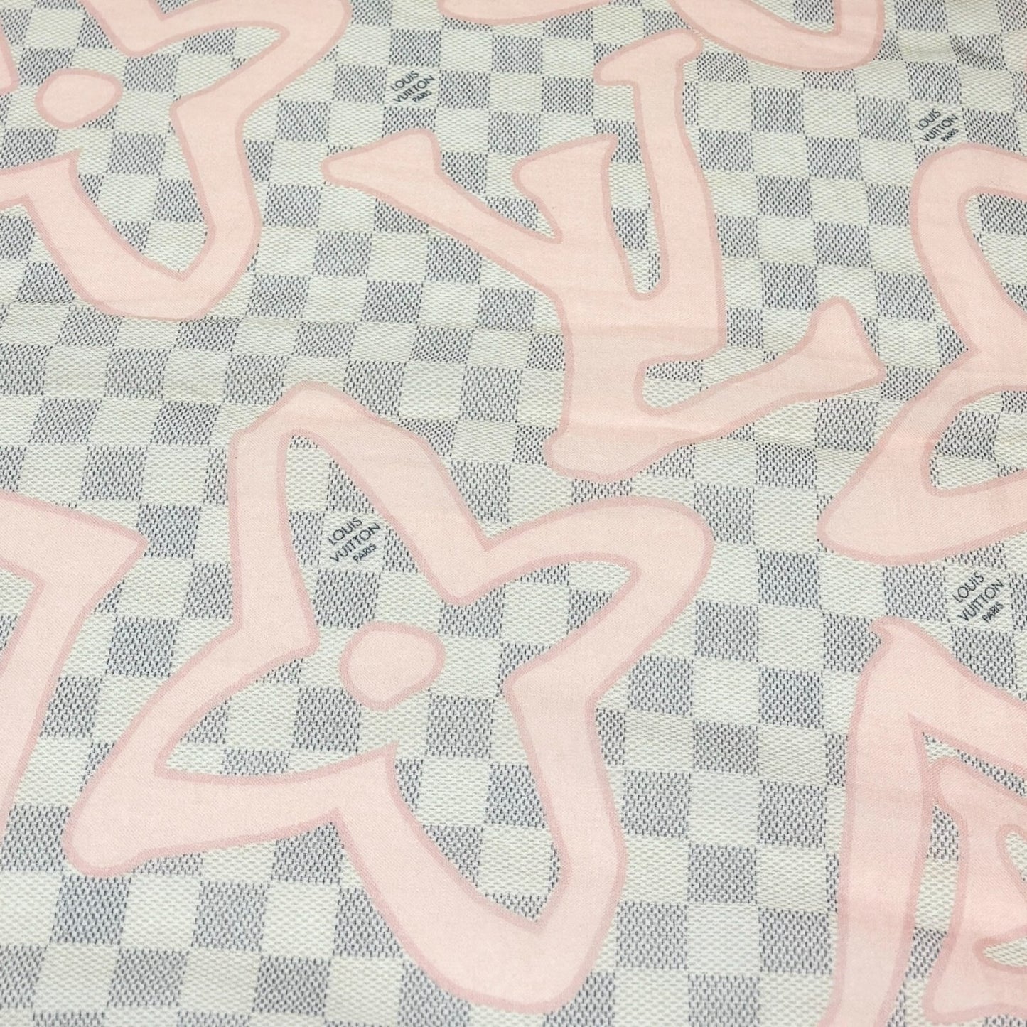 LOUIS VUITTON Vintage Damier Azur Tahitienne Scarves Wrap Pink Gray Cotton