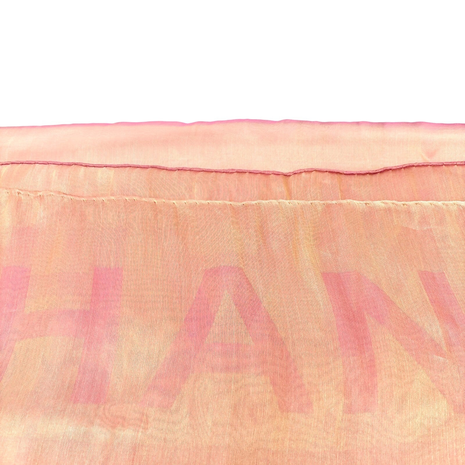 CHANEL Vintage Big CC Logo See-through Scarf Shawl Wrap Pink Cream Silk