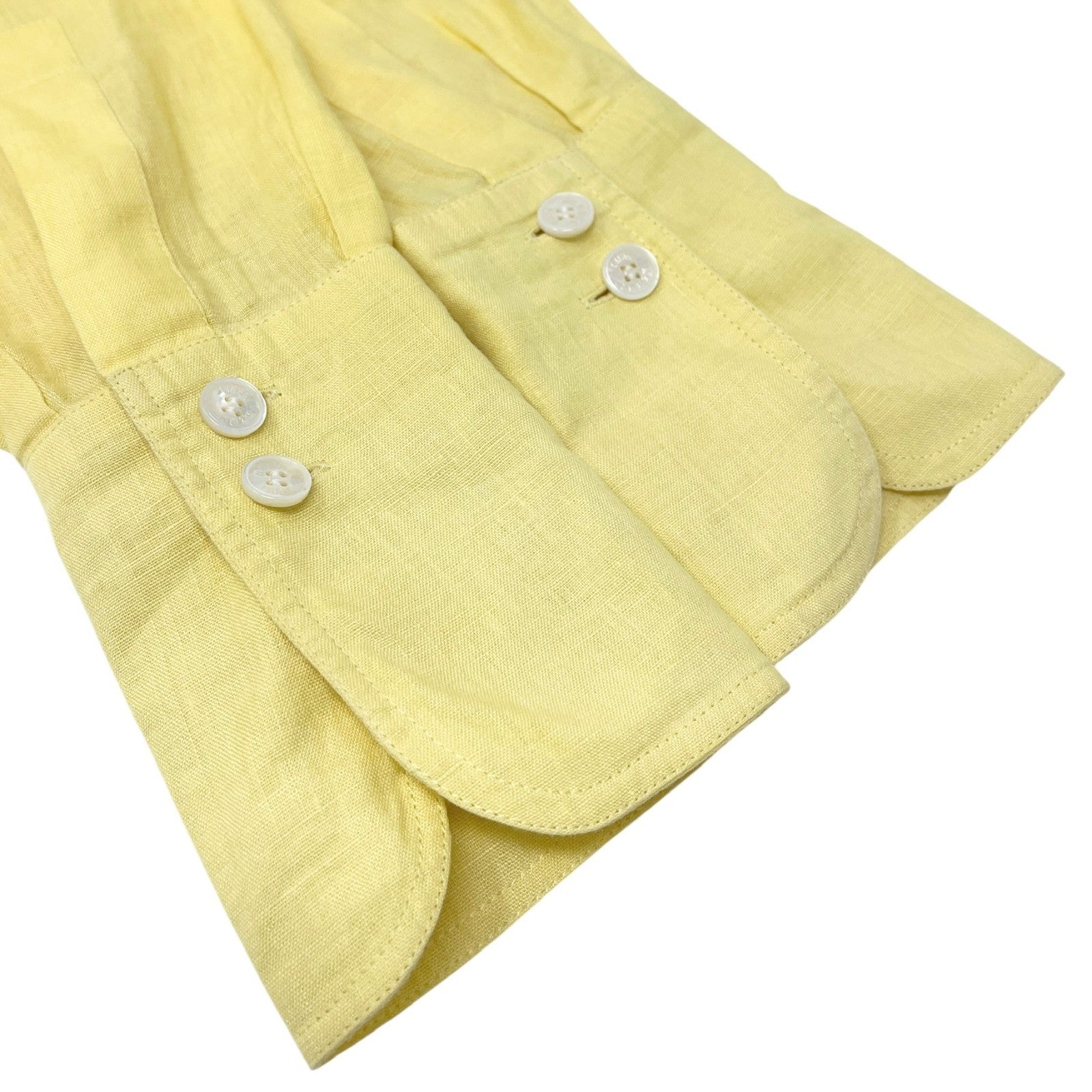 HERMES Vintage Logo Button Up Shirt Top #38 Long Sleeve Yellow White Linen