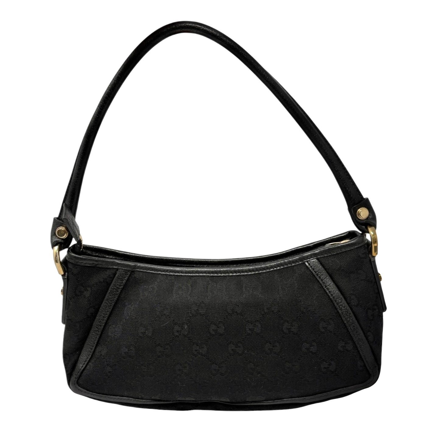GUCCI Vintage GG Monogram Logo Abbey Shoulder Bag Zip Black Gold Canvas Leather