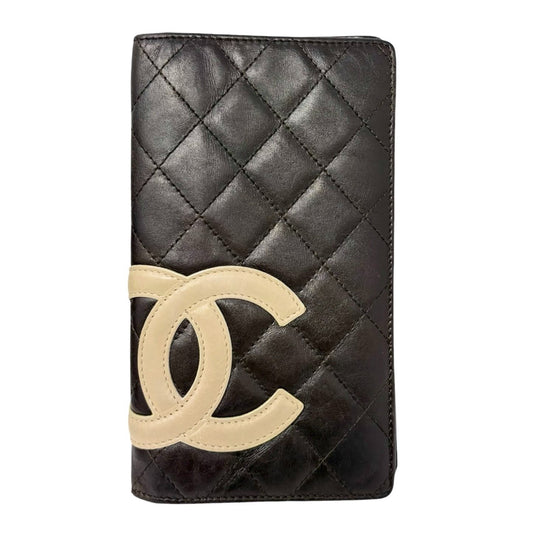 CHANEL Vintage Cambon Line CC Logo Quilted Wallet Brown Orange Leather 901930