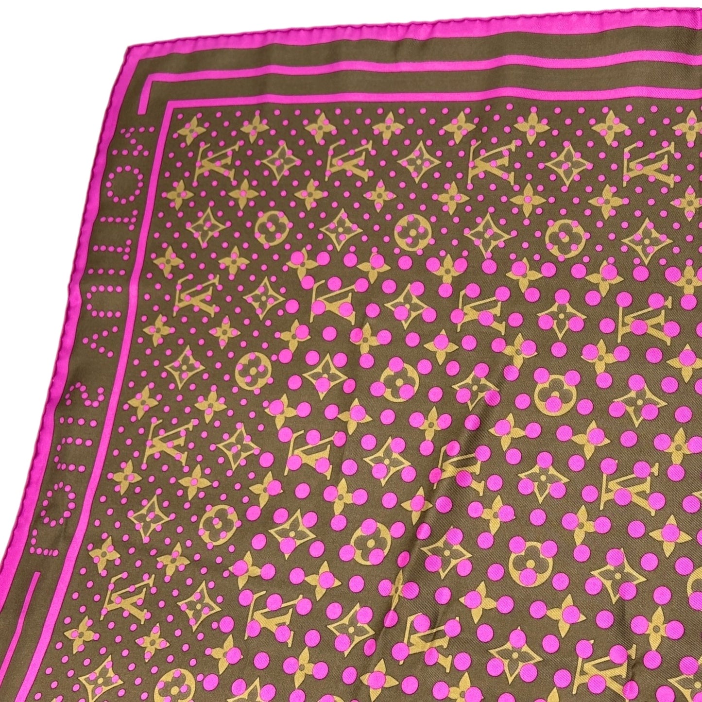 LOUIS VUITTON Vintage LV Monogram Perfo Scarf Wrap Shawl Brown Pink Dot Silk