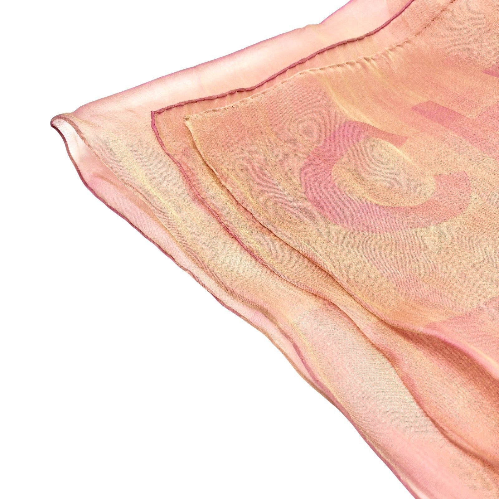 CHANEL Vintage Big CC Logo See-through Scarf Shawl Wrap Pink Cream Silk