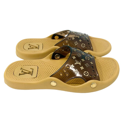 LOUIS VUITTON Vintage Monogram Rubber Slide Sandals #36 Brown Beige 902544