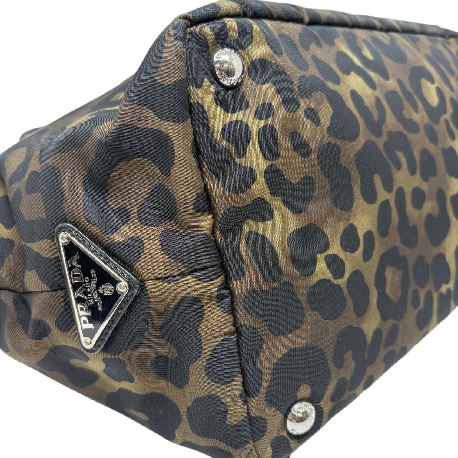 PRADA Vintage Logo Leopard 2way Shoulder Bag Crossbody Black Khaki Zip Nylon