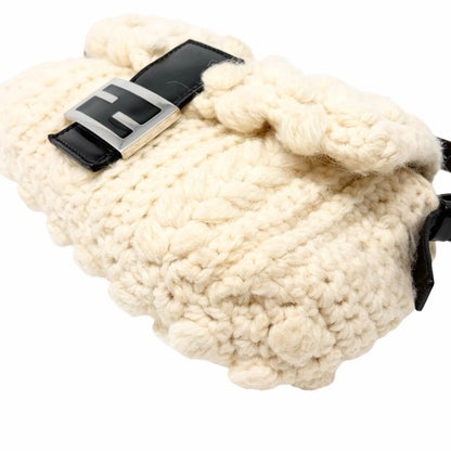FENDI Vintage FF Logo Wool Knit Mamma Baguette Shoulder Bag Cream Brown 902054