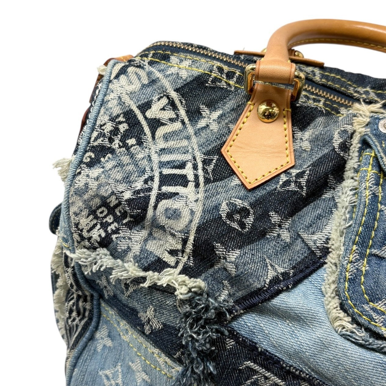 LOUIS VUITTON Vintage Monogram Patchwork Denim Speedy 30 Boston Bag Blue Brown