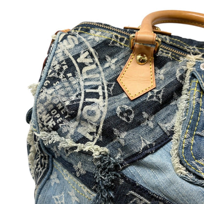 LOUIS VUITTON Vintage Monogram Patchwork Denim Speedy 30 Boston Bag Blue Brown