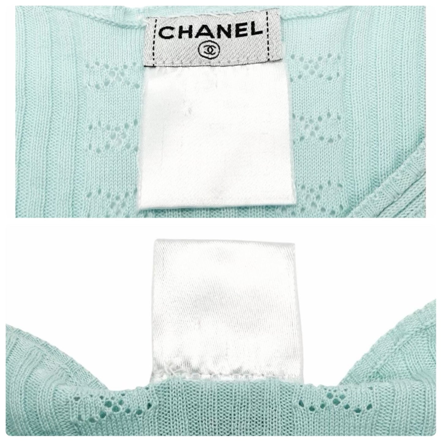 CHANEL Vintage CC Logo Rib Knit T-shirt Top Light Blue Cotton 901807