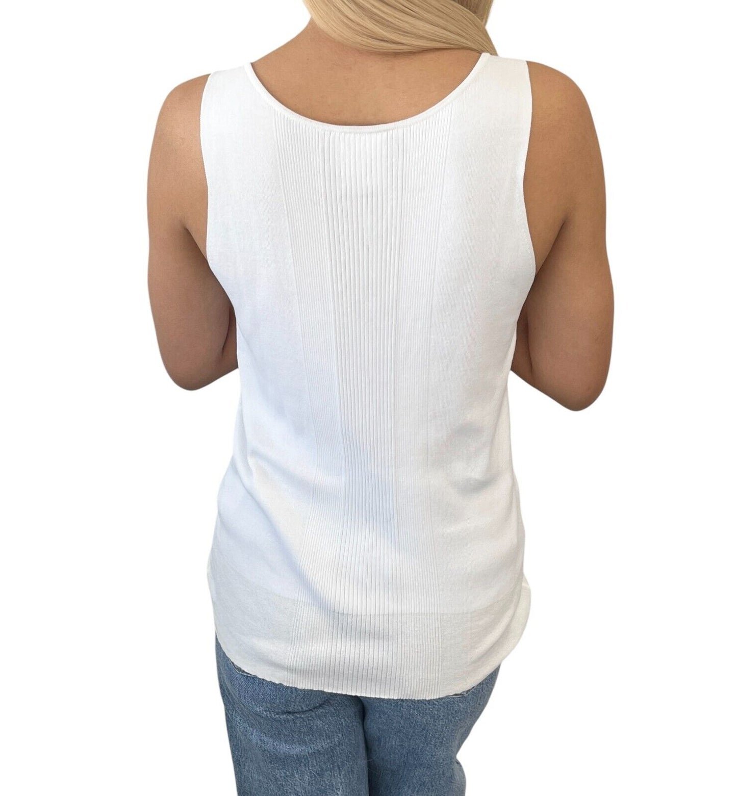 CHANEL Vintage 07P CC Logo Knit Tank #42 Camisole Rib Top White Cotton