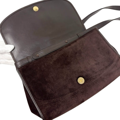 GUCCI Vintage Logo Horsebit Crossbody Bag Brown Gold Suede Leather 902824