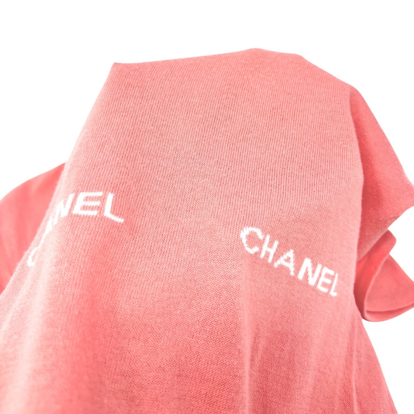 CHANEL Vintage 04P CC Logo Knit Top #38 Pink Orange Short Sleeve Round Neck