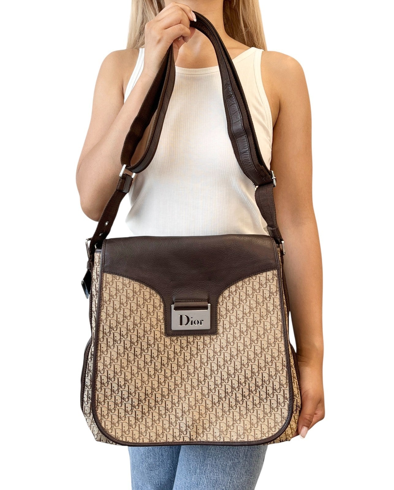 Christian Dior Vintage 2005 Street Chic Trotter Monogram Crossbody Bag Brown