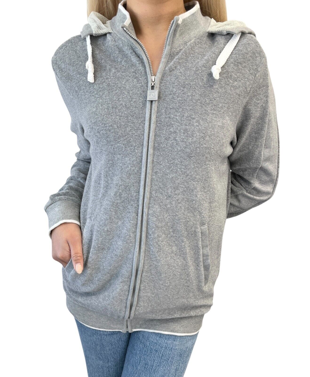 CHANEL Sport Vintage 09C CC Logo Zipped Hoodie #40 Jacket Terry Cloth Gray