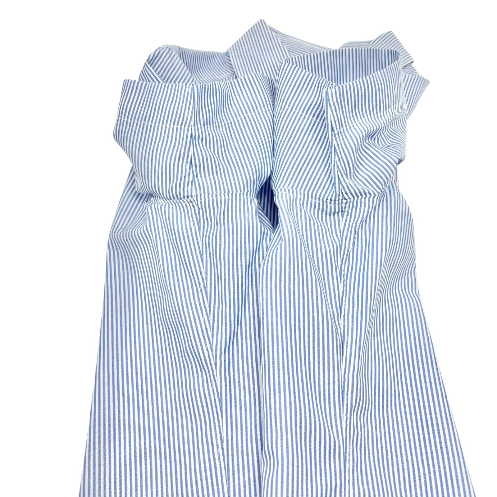 CHANEL Vintage 99P CC Logo Shirt Top #40 Button Up Stripe Blue Short Sleeve