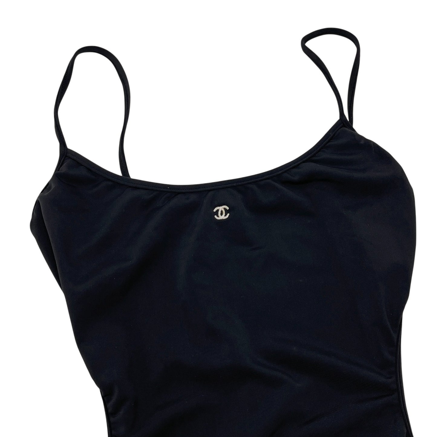 CHANEL Vintage 97C CC Mark Logo Swimsuit Swimwear One-piece Black White Nylon