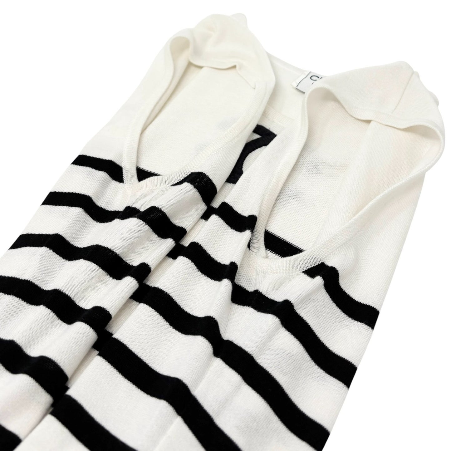 CHANEL Vintage 1994 CC Logo Striped Sleeveless Top #40 Tank White Black Cotton