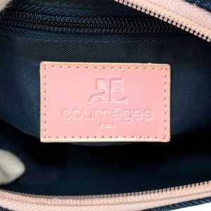 Courreges Vintage Logo Denim Shoulder Bag Pouch Blue Pink Zip Rank AB