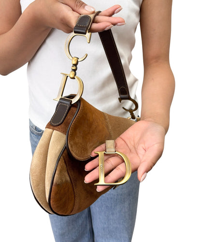 Christian Dior Vintage Pony Carf Hair Saddle Shoulder Bag Brown Beige 902489