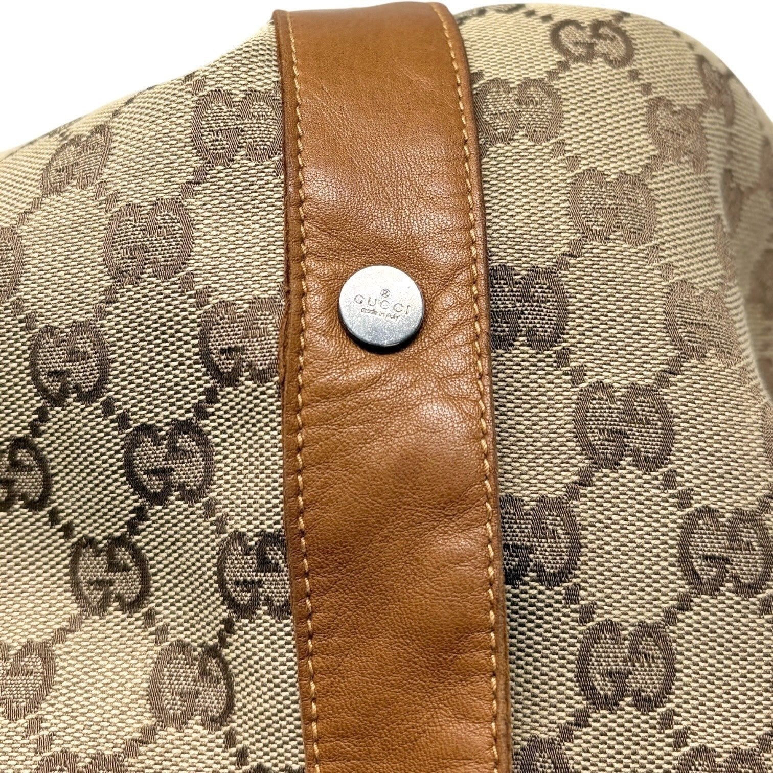GUCCI Vintage GG Monogram Logo Shirt Jacket Top #38 Beige Brown Canvas Leather