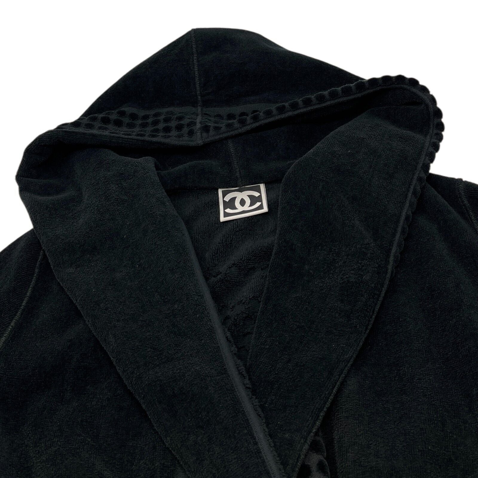 CHANEL Sport Vintage 09P CC Mark Logo Bathrobe #36 Terry Cloth Black Cotton