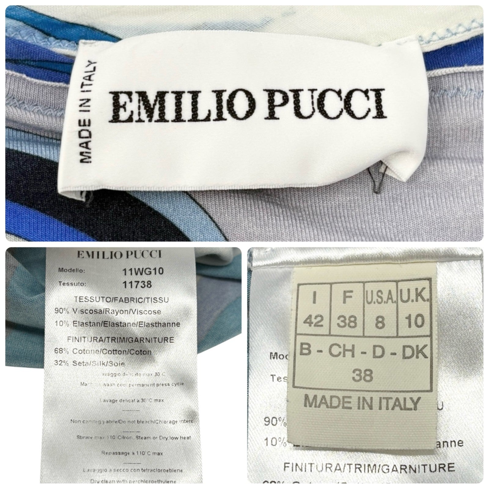 EMILIO PUCCI Vintage Logo Multicolor Dress #42 Blue White Cotton Rayon Silk