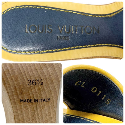 LOUIS VUITTON Vintage Monogram Denim Sandals #36-36.5 Blue Yellow Leather 901872