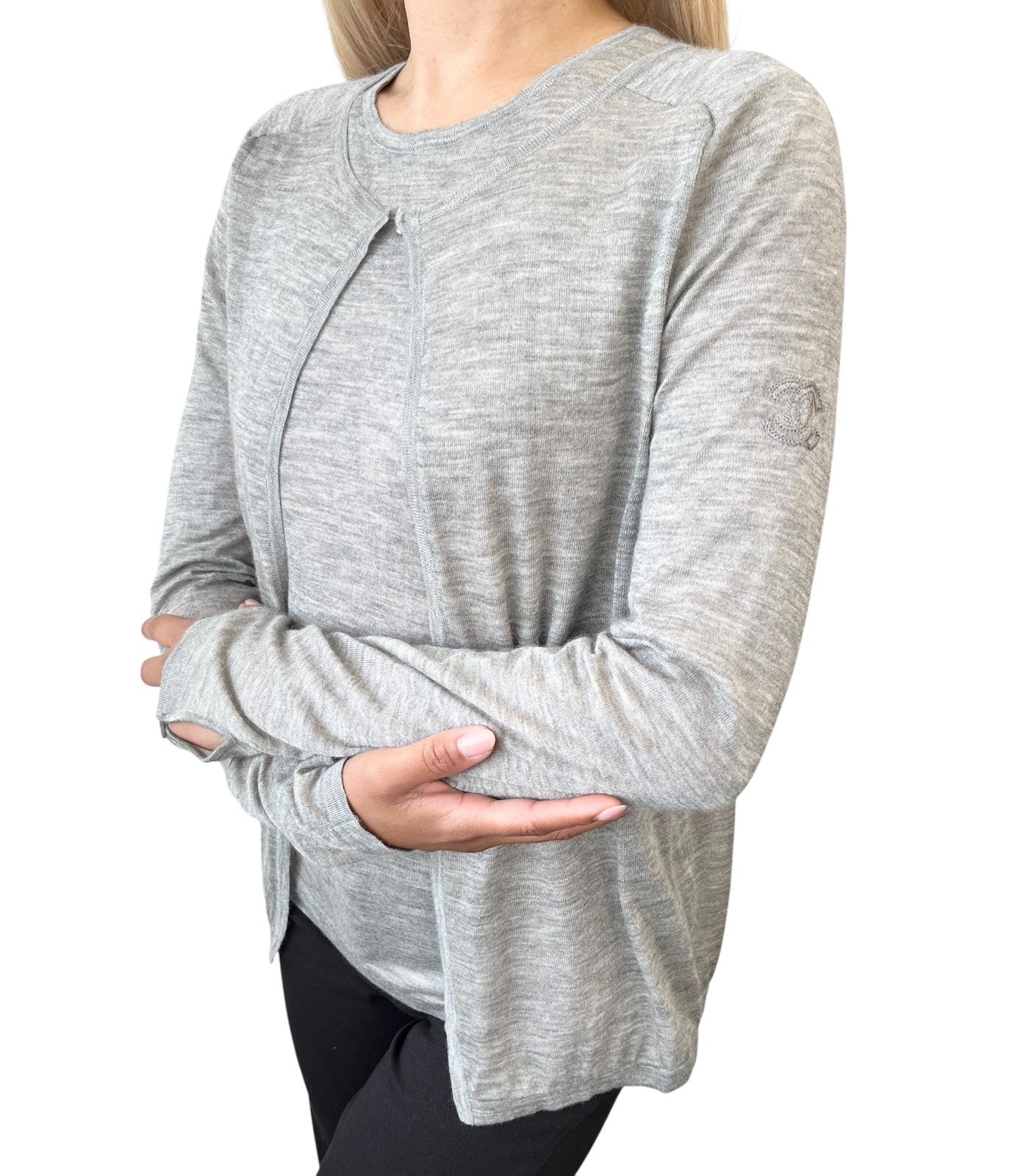 CHANEL Vintage 2012 CC Logo Cardigan Tank Top Set #34 Gray Cashmere Stitch