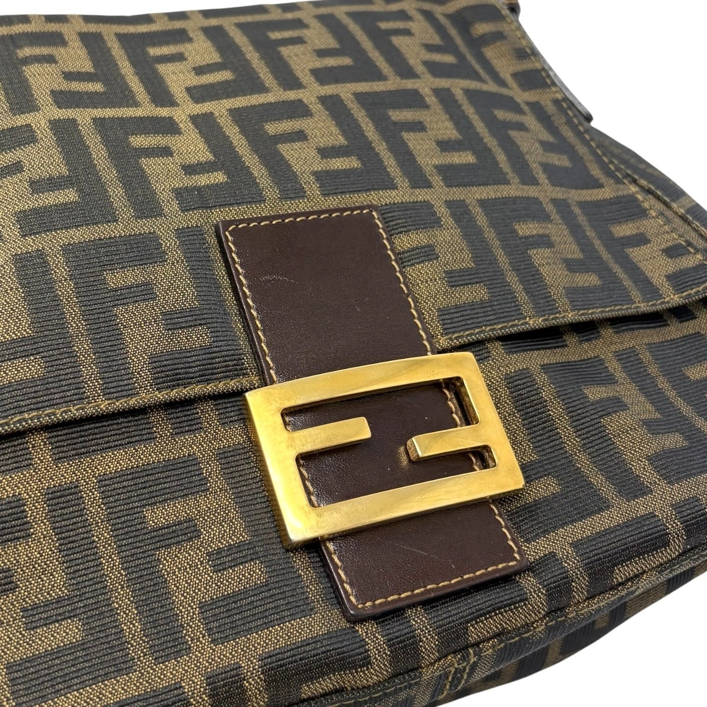 FENDI Vintage FF Zucca Mamma Baguette Shoulder Bag Canvas Brown Gold 901857